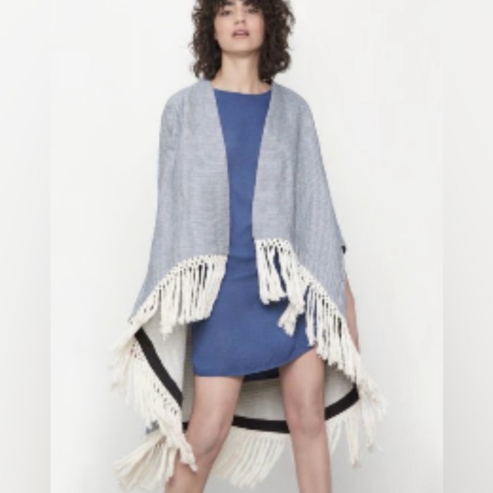 Maje Vitalo Tassel fringe coat light blue